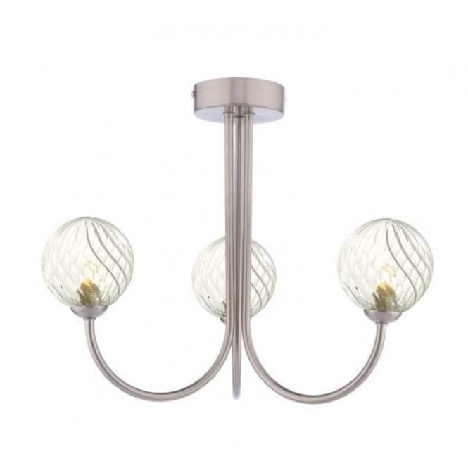JARED 3 Light Semi-Flush | Satin Nickel & Twisted Closed Glass