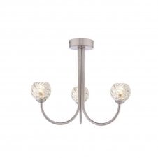 JARED 3 Light Semi-Flush | Satin Nickel & Twisted Open Glass