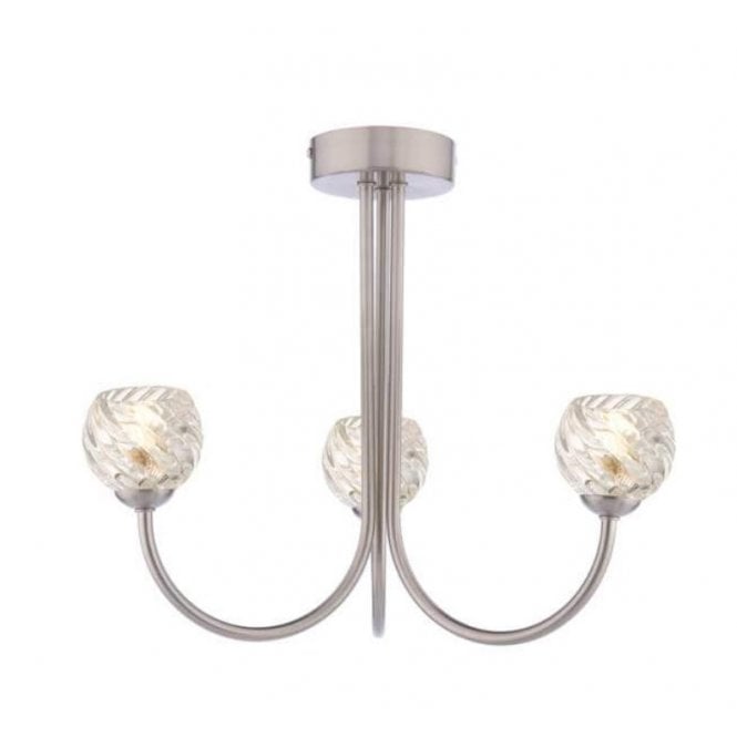 JARED 3 Light Semi-Flush | Satin Nickel & Twisted Open Glass