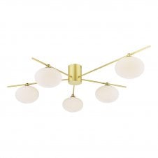 5 Light Semi-Flush Ceiling Light in Satin Gold with Opal Glass Shades