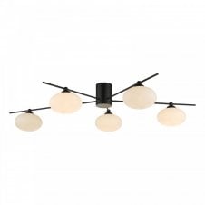 JASPER 5 Light Semi Flush Fitting in Matt Black with Opal Glass