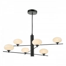 JASPER 6 Light Ceiling Pendant Matt Black Opal Glass