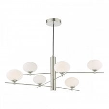 JASPER Mid Century Inspired Ceiling Pendant in Satin Nickel and Opal Glass