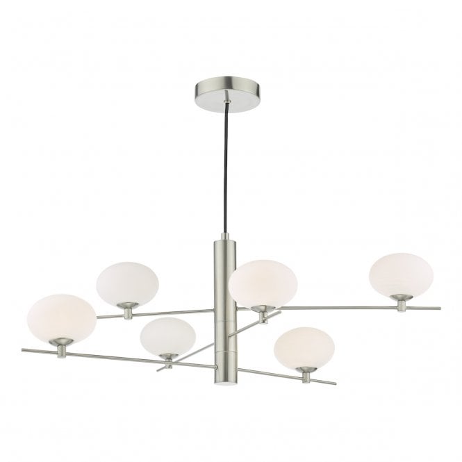 JASPER Mid Century Inspired Ceiling Pendant in Satin Nickel and Opal Glass