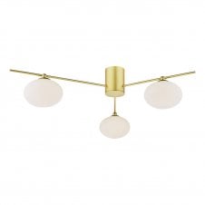 Mid Century Inspired Semi-Flush Ceiling Light in Satin Gold and Opal Glass