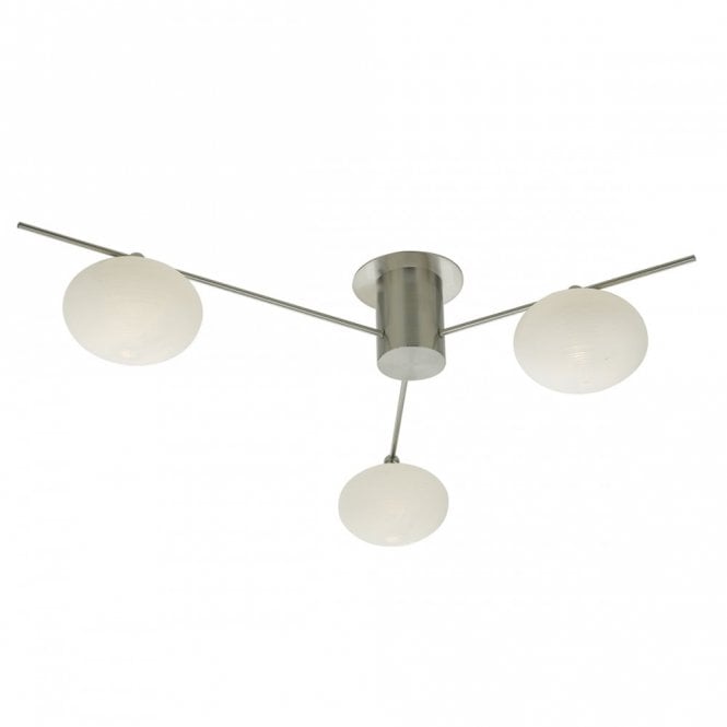 JASPER modern 3 light ceiling light in satin nickel with opal glass