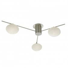 JASPER modern 3 light ceiling light in satin nickel with opal glass
