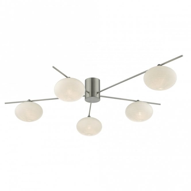 JASPER modern 5 light ceiling light in satin nickel with opal glass