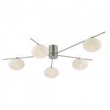 JASPER modern 5 light ceiling light in satin nickel with opal glass