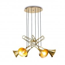 JAZZ Pendant Cluster Light, 88cm Round, 6 x E27 (Max 20W), Polished Gold