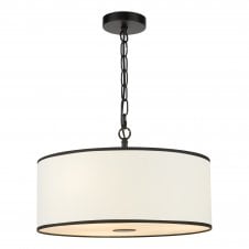 a cream ceiling pendant light with black trim