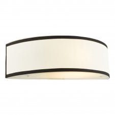 a semi circle cream linen wall light featuring black trim