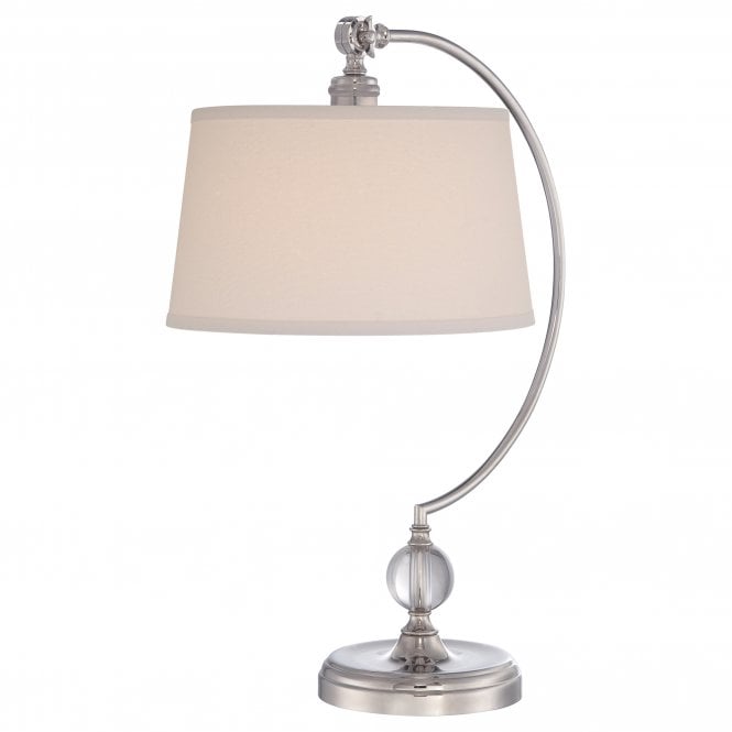 JENKINS polished nickel desk lamp with arched structure complete with cream linen shade