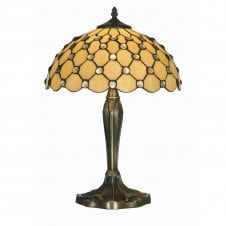 JEWEL Large Tiffany Table Lamp in Antique Brass