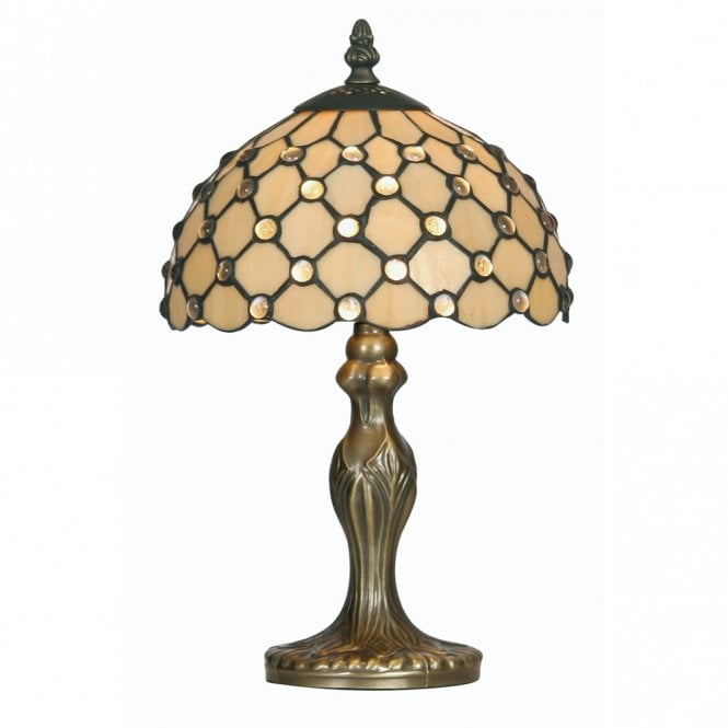 JEWEL Tiffany Table Lamp in Antique Brass