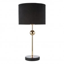 black marble and polished gold table lamp with black velvet shade