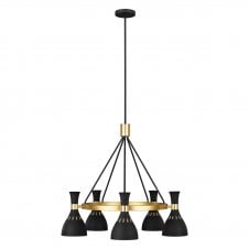 JOAN 5 light chandelier in burnished brass with matte black shades