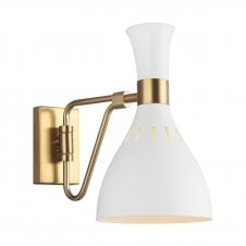 JOAN wall light in burnished brass with matte white shade