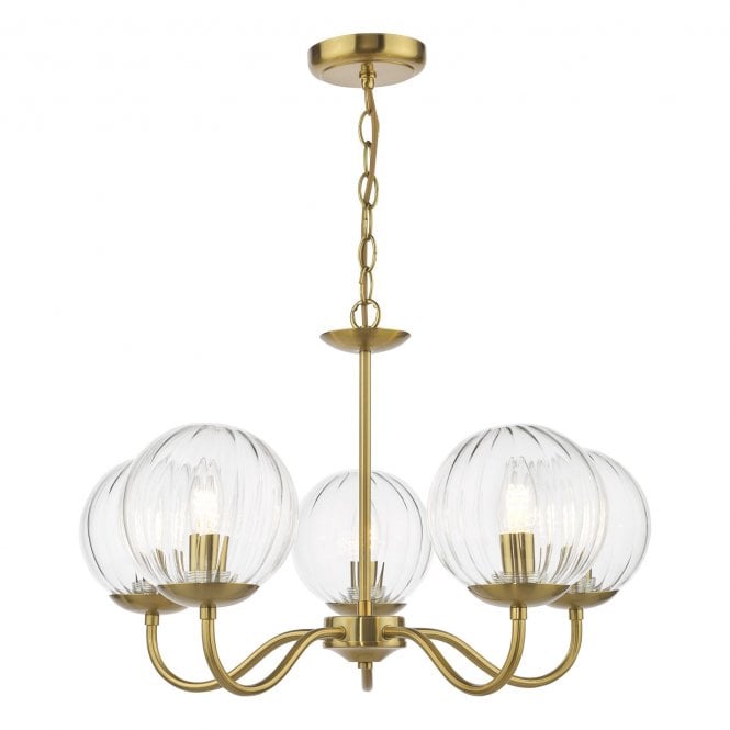 Jocelyn 5 Arm Ceiling Pendant - Natural Brass with Clear Segment Glass Shades