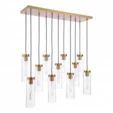 JODELLE 11 Light Bar Pendant in Polished Bronze with Ribbed Glass Shades