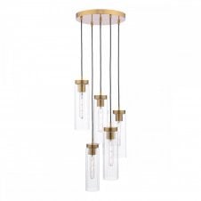 JODELLE 5 Light Cluster Pendant in Polished Bronze with Ribbed Glass Shades