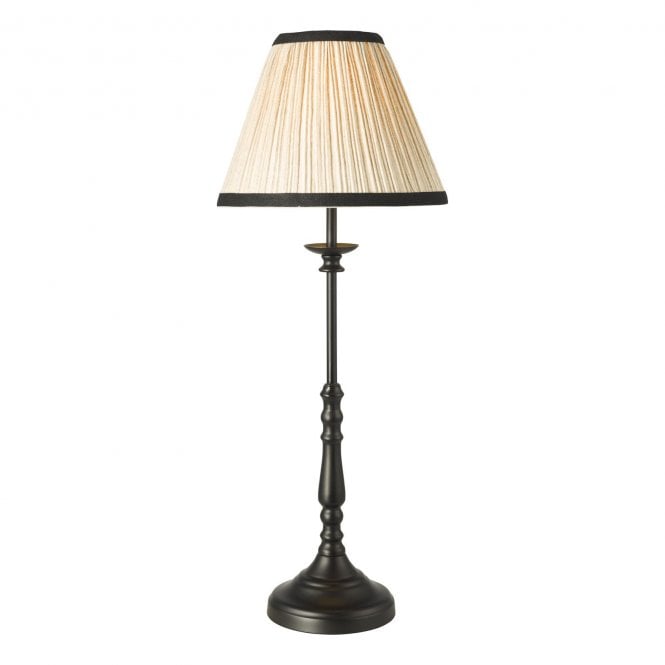 Judy Table Lamp - Satin Black with Neutral Tapered Linen Shade