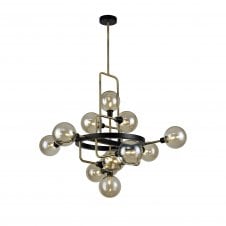 JUXTA 12 Light G9 Ceiling Pendant Matt Black/Antique Brass/Cognac Glass