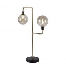 JUXTA 2 Light Table Lamp Matt Black, Antique Brass and Champagne Globe Shades