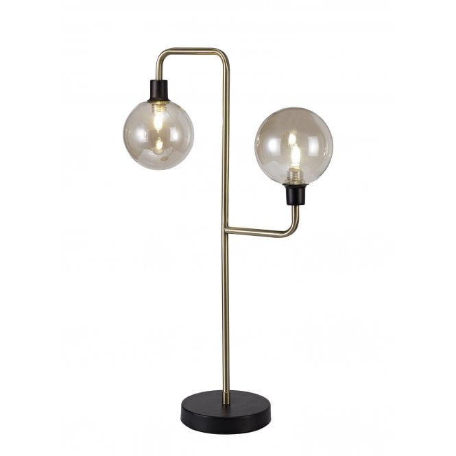 JUXTA 2 Light Table Lamp Matt Black, Antique Brass and Champagne Globe Shades