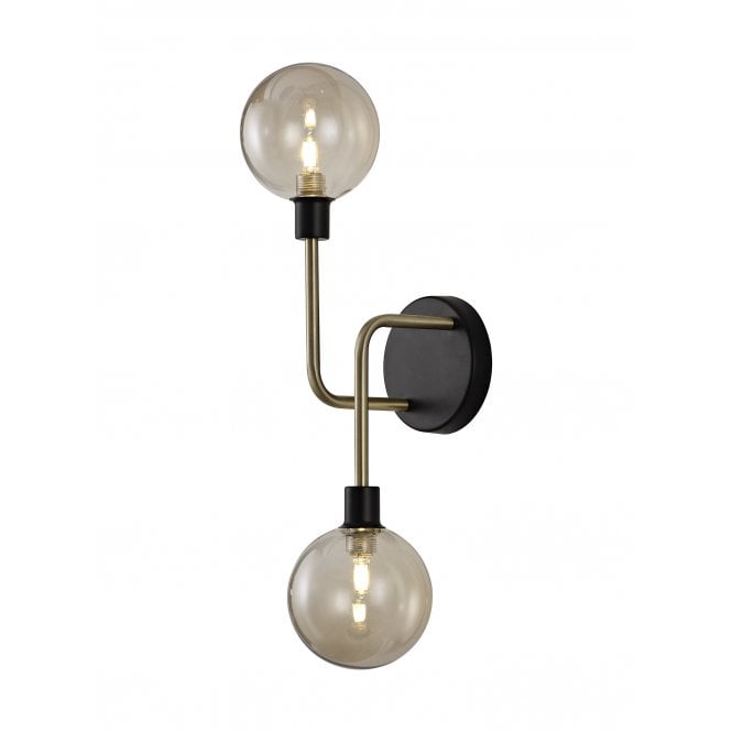 JUXTA 2 Light Wall Light Matt Black, Antique Brass and Champagne Globe Shades