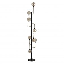 JUXTA 8 Light Floor Lamp Matt Black/Antique Brass/Cognac Glass