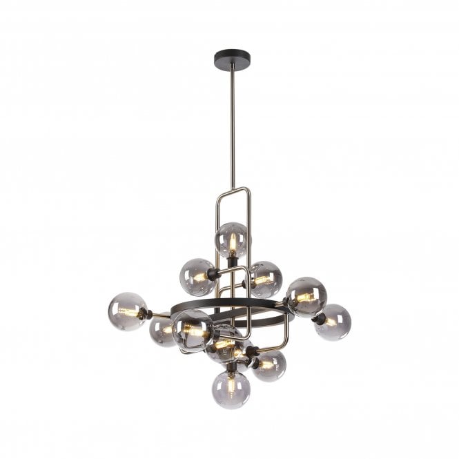 JUXTA Fixed Pendant | 12 Light G9 | Graphite and Satin Nickel and Smoke Glass