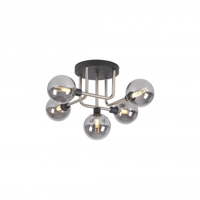 JUXTA Flush Ceiling | 5 Light G9 | Graphite and Satin Nickel and Smoke Glass
