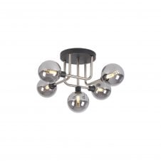 JUXTA Flush Ceiling | 5 Light G9 | Graphite and Satin Nickel and Smoke Glass