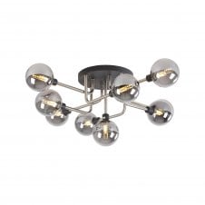 JUXTA Flush Ceiling | 9 Light G9 | Graphite and Satin Nickel and Smoke Glass