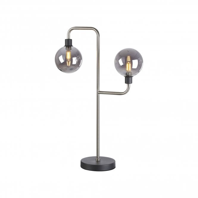 JUXTA Table Lamp | 2 Light G9 | Graphite and Satin Nickel and Smoke Glass