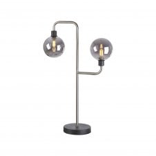 JUXTA Table Lamp | 2 Light G9 | Graphite and Satin Nickel and Smoke Glass