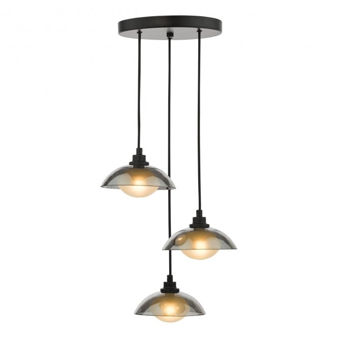 Kadience 3 Light Cluster Pendant - Satin Black with Smoked Glass Shades