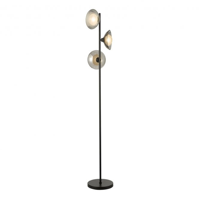 Kadience 3 Light Floor Lamp - Satin Black with Smoked Glass Shades