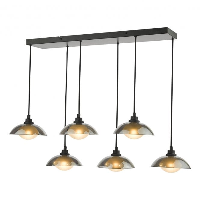 Kadience 6 Light Bar Pendant - Satin Black and Smoked Glass Shades