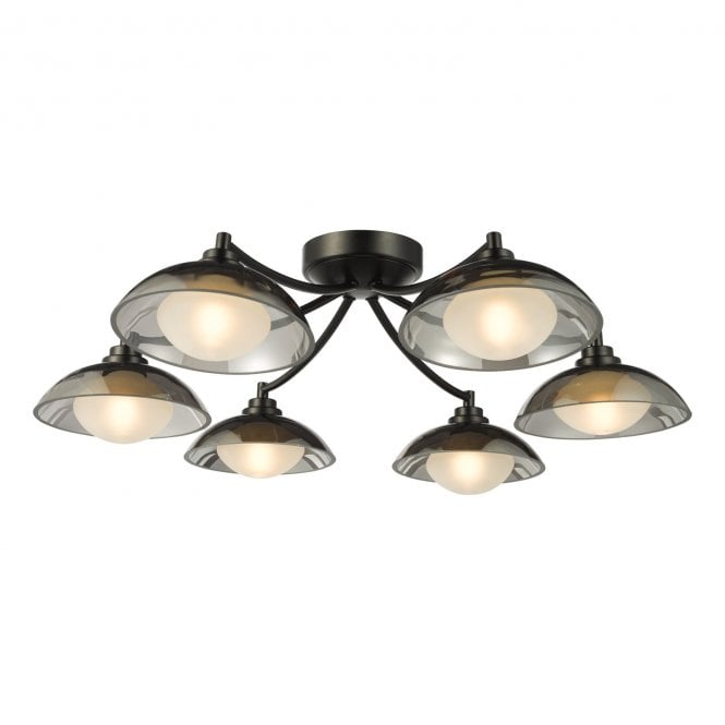Kadience 6 Light Semi-Flush Ceiling Light - Satin Black and Smoked Glass Shades