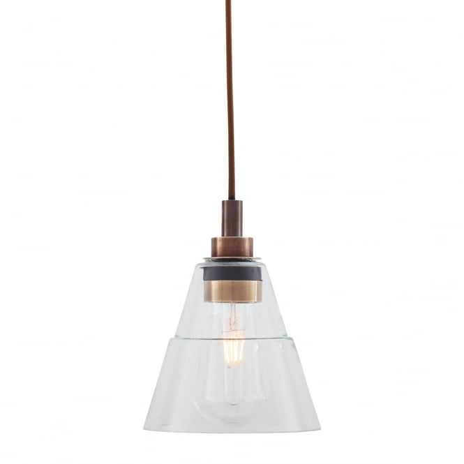 KAIRI traditional bathroom pendant in antique brass with tapered glass shade