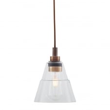 bathroom pendant in antique brass with clear tapered glass