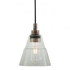 bathroom pendant in antique silver with clear tapered glass