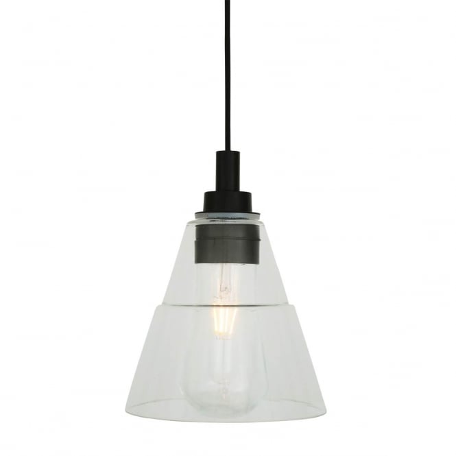 KAIRI traditional bathroom pendant in matte black with tapered glass shade