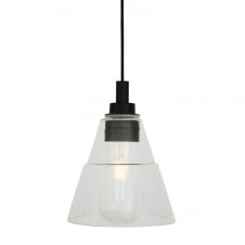 bathroom ceiling pendant in mate black with glass shade