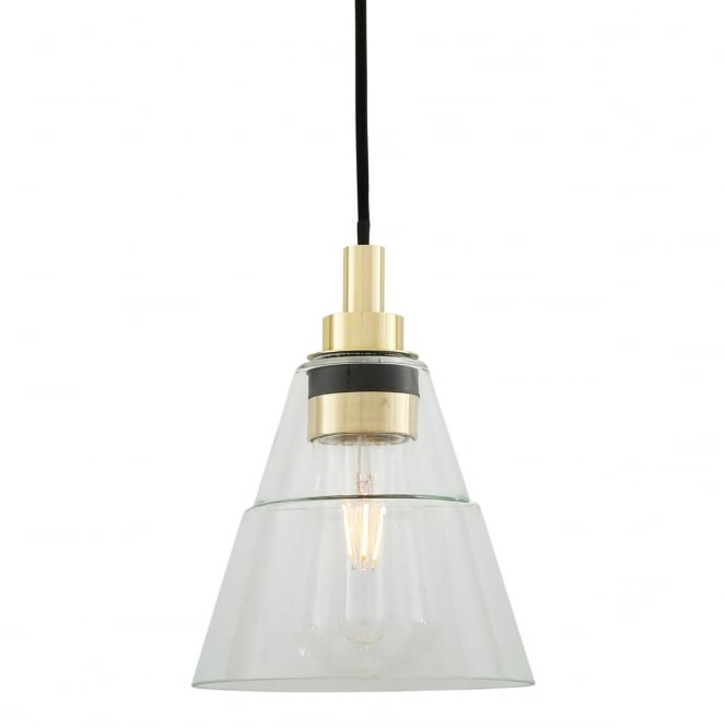 KAIRI traditional bathroom pendant in polished brass with tapered glass shade
