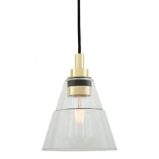 bathroom pendant in polished brass with clear tapered glass