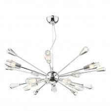10 Light Ceiling Pendant in Pendant Polished Chrome and Glass