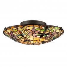 Tiffany style flush ceiling light with floral design glass shade